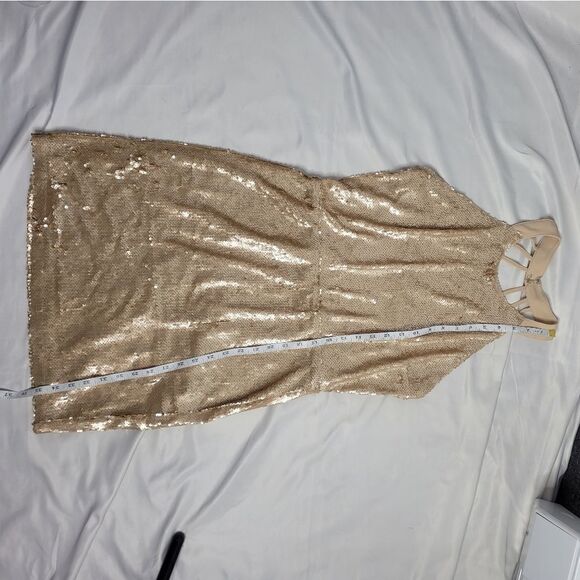 LULU'S dress sequin launch halter neck mini gold XL - Picture 7 of 11